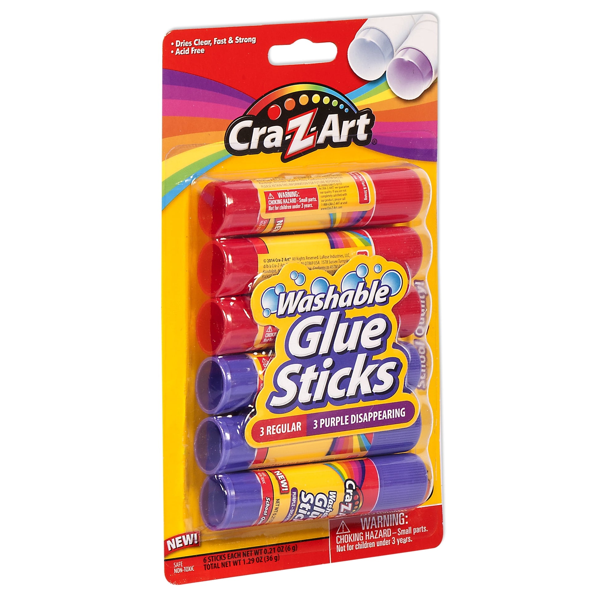 Cra-Z-Art Washable Glue Sticks, Disappearing Purple, 6 Count, Total Weight 1.29oz