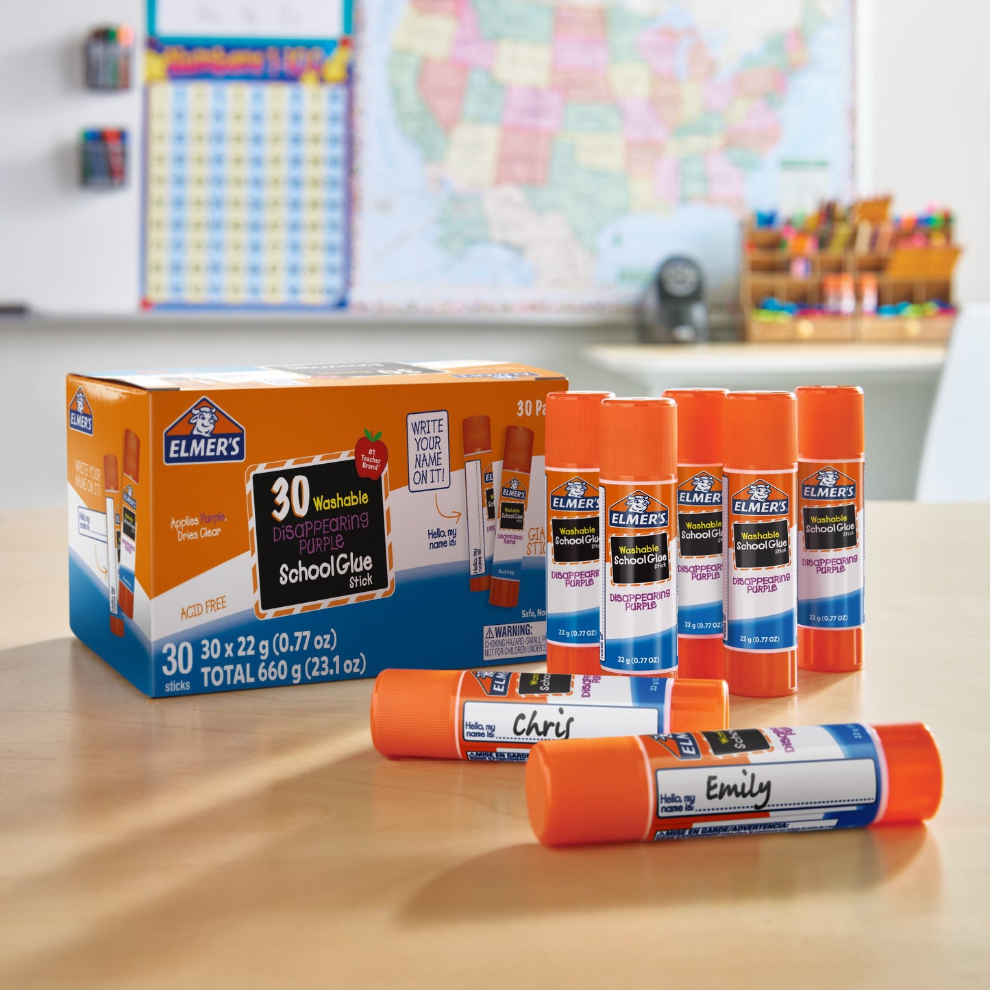 NEW Elmer's Write-On Label Disappearing Purple Giant School Glue Sticks, Washable, Classroom Essential, 30 Count