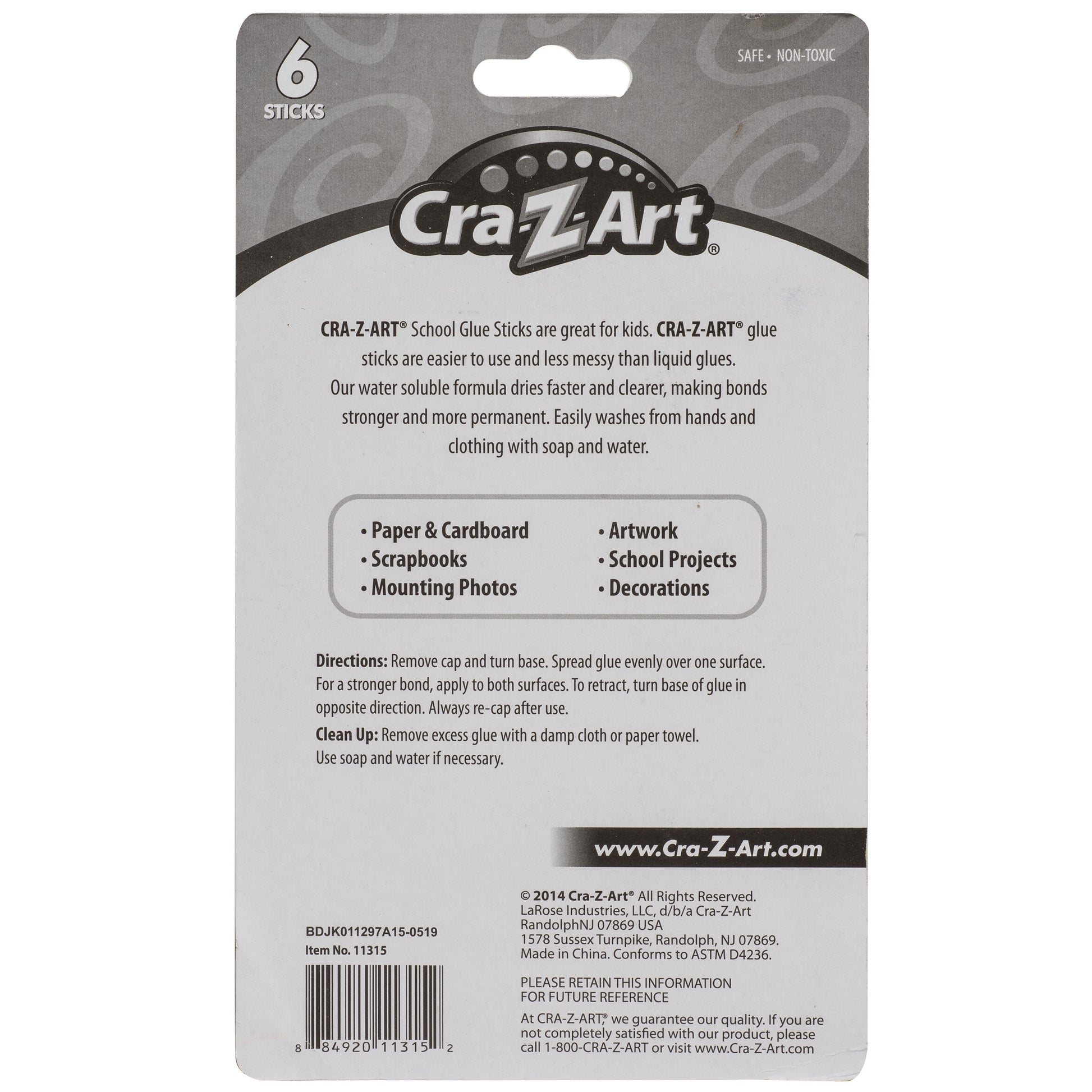 Cra-Z-Art Washable Glue Sticks, Disappearing Purple, 6 Count, Total Weight 1.29oz
