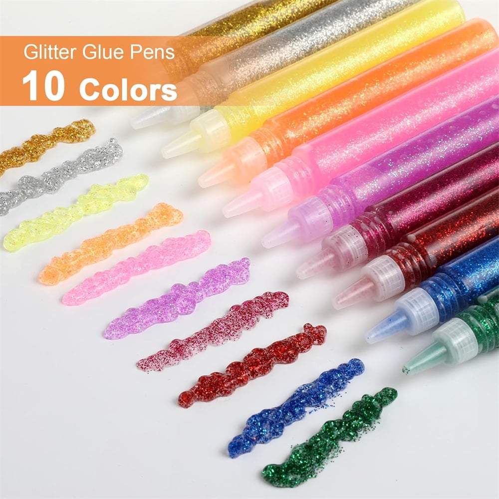 Scheam Washable Glitter Glue Pens,Non-Toxic Glue Stick Set,10 Colors Rainbow Gel Pens,Gifts Supplies,for DIY Arts and Crafts Projects Set of 10