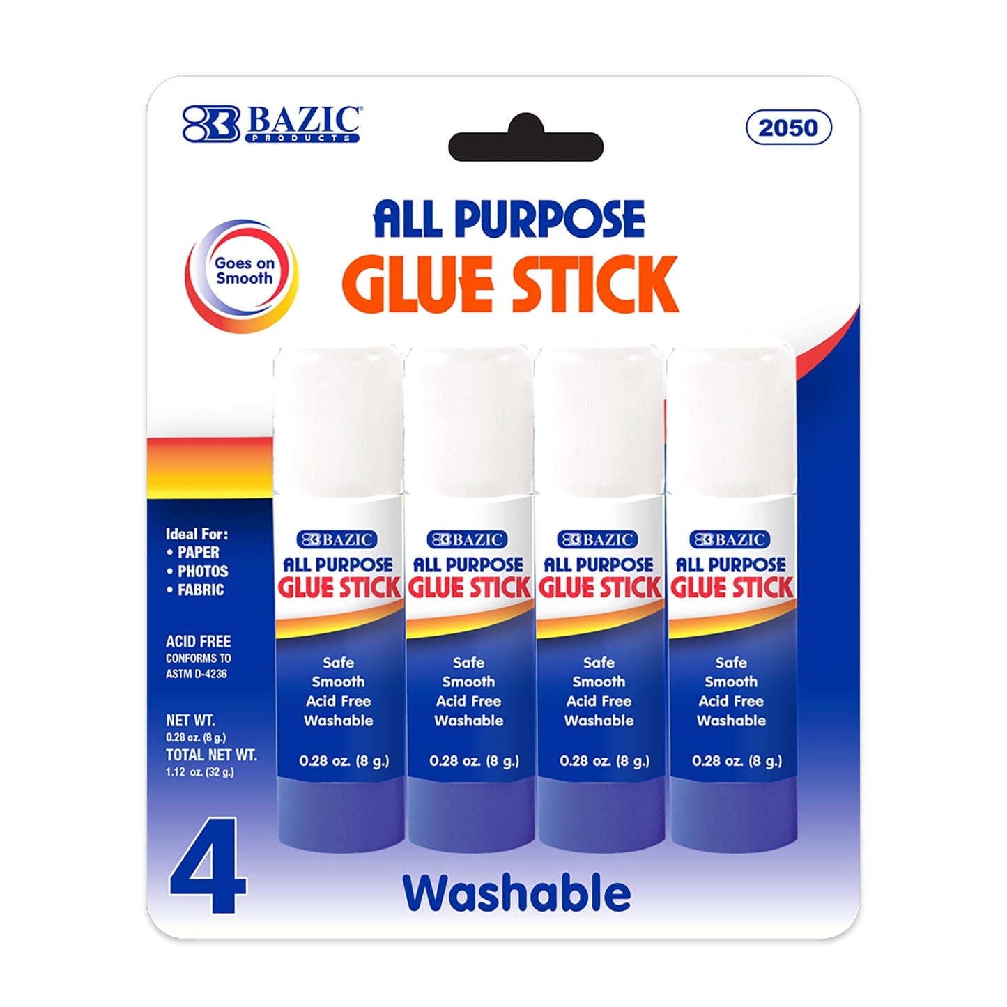 BAZIC Premium Glue Stick 8g/0.28 Oz,White Glue Sticks, Multi-Purpose Acid Free (4/Pack), 144-Packs