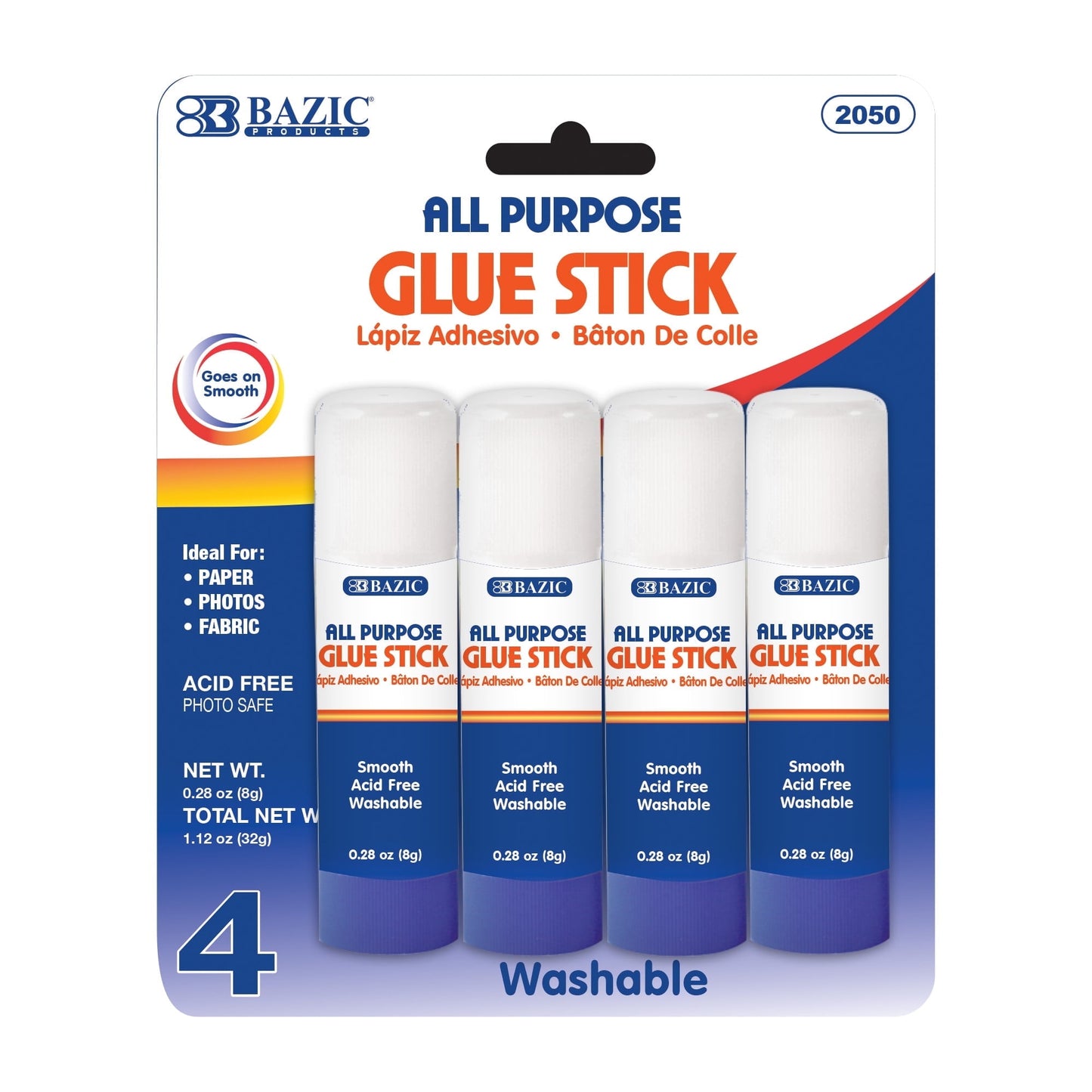 BAZIC Premium Glue Stick 8g/0.28 Oz,White Glue Sticks, Multi-Purpose Acid Free (4/Pack), 144-Packs