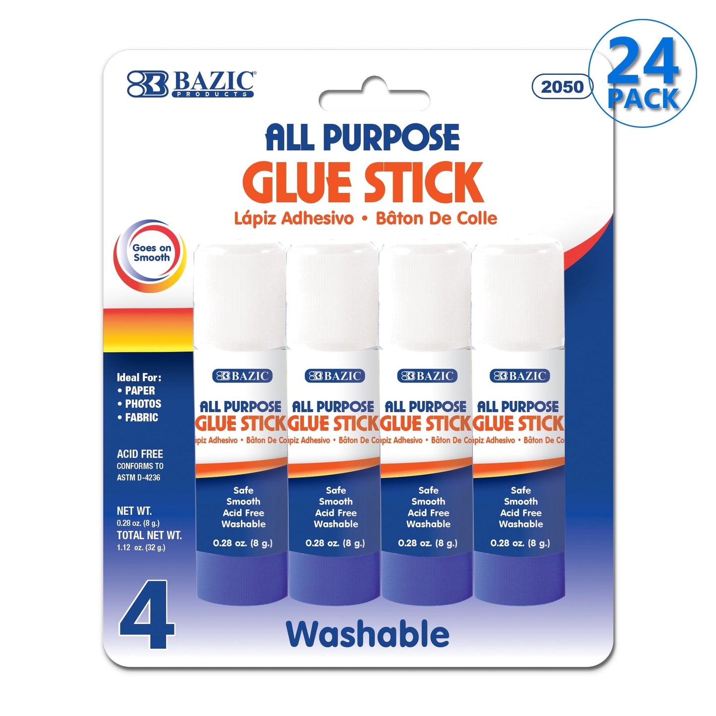 BAZIC Premium Glue Stick 8g/0.28 Oz,White Glue Sticks, Multi-Purpose Acid Free (4/Pack), 144-Packs