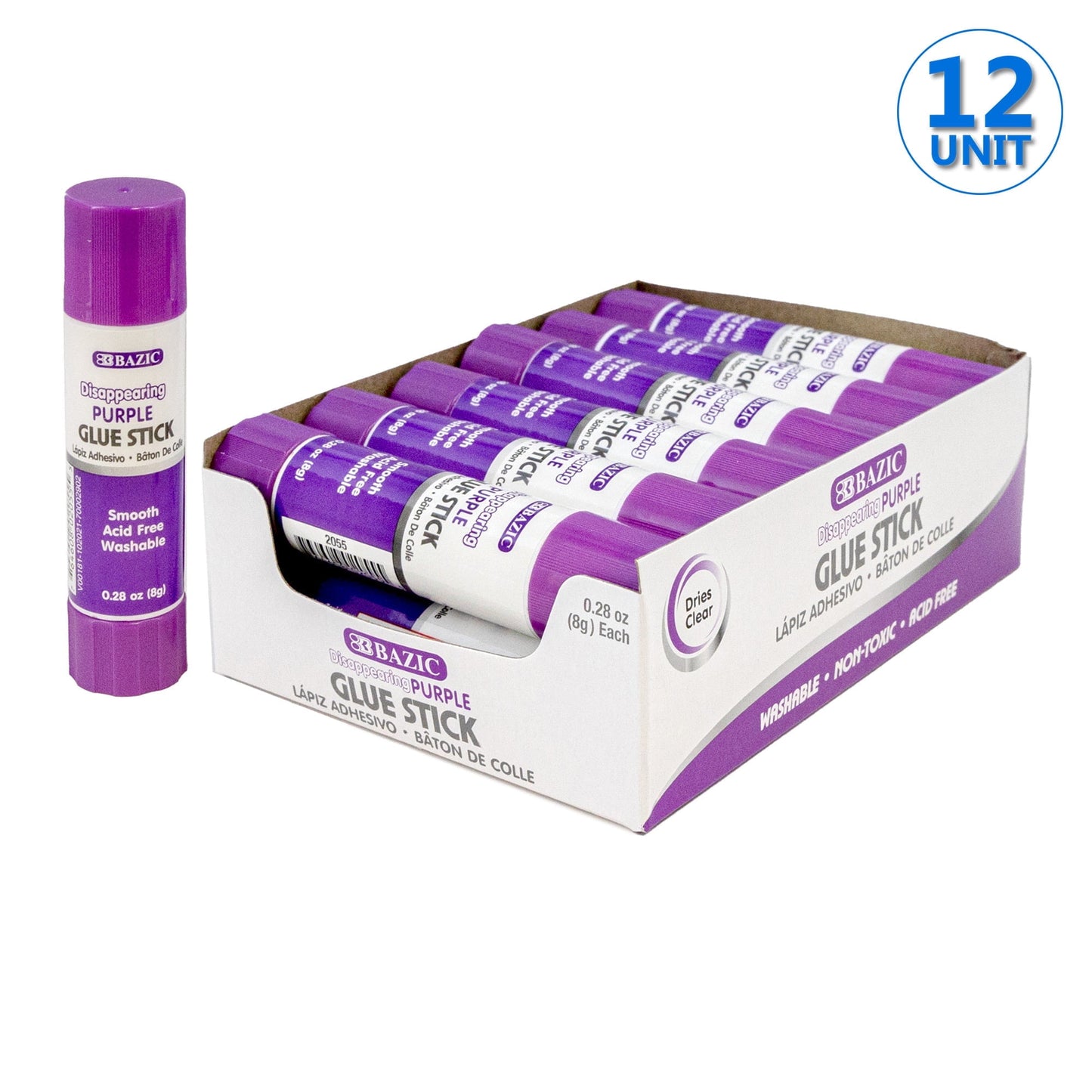 BAZIC Washable Disappearing Purple Glue Stick 8g Acid Free Glue Sticks, 12-count