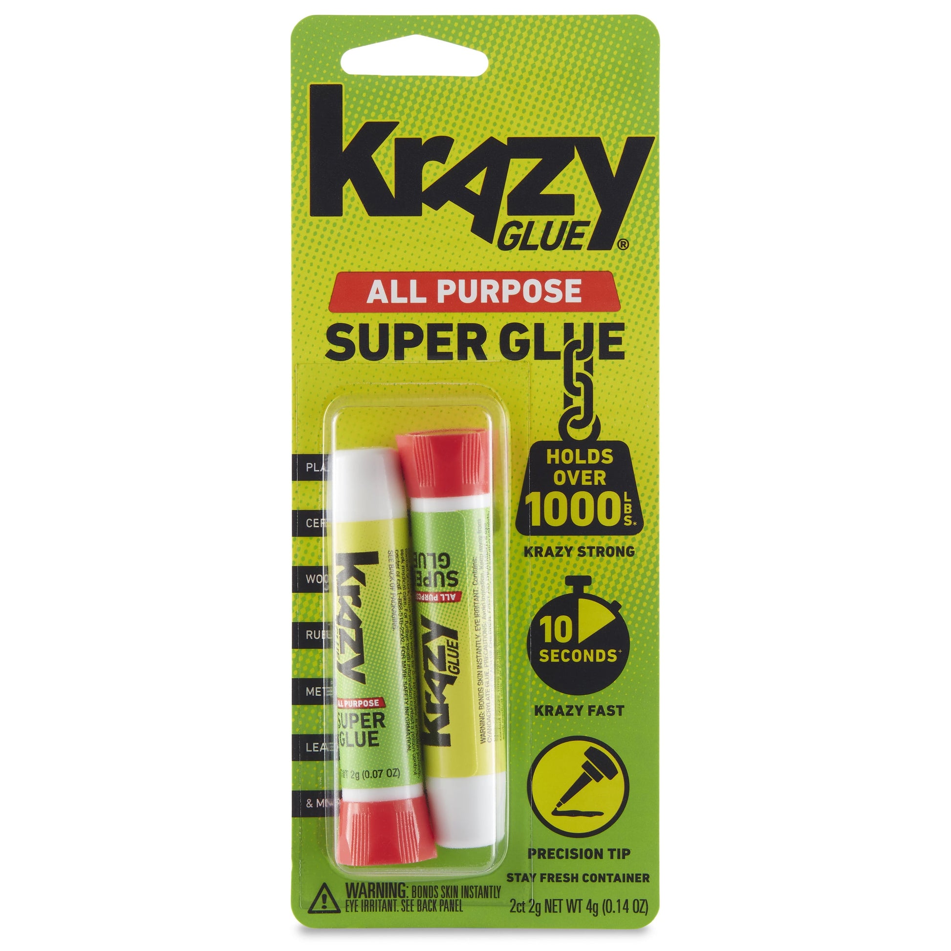 Krazy Glue, All Purpose Super Glue, Precision Tip, 2 G, 2 Count, 10 Second Dry Time