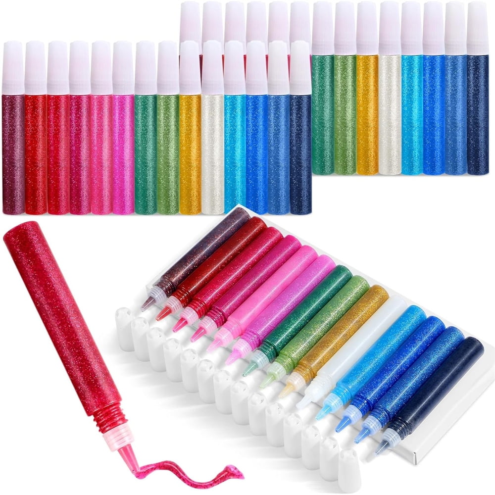 Scheam Washable Glitter Glue Pens,Non-Toxic Glue Stick Set,10 Colors Rainbow Gel Pens,Gifts Supplies,for DIY Arts and Crafts Projects Set of 10