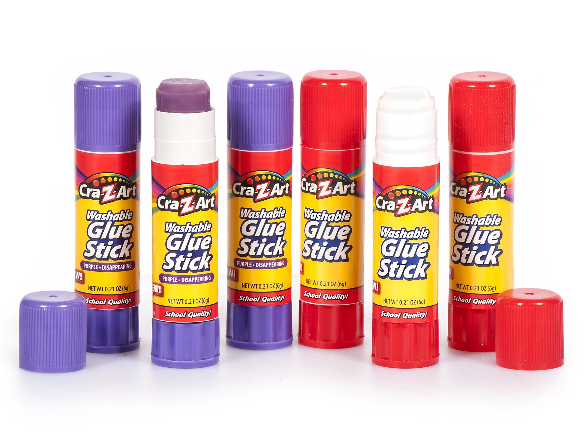 Cra-Z-Art Washable Glue Sticks, Disappearing Purple, 6 Count, Total Weight 1.29oz