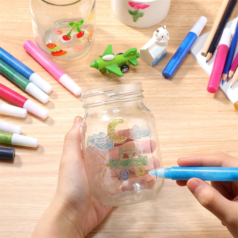 Scheam Washable Glitter Glue Pens,Non-Toxic Glue Stick Set,10 Colors Rainbow Gel Pens,Gifts Supplies,for DIY Arts and Crafts Projects Set of 10