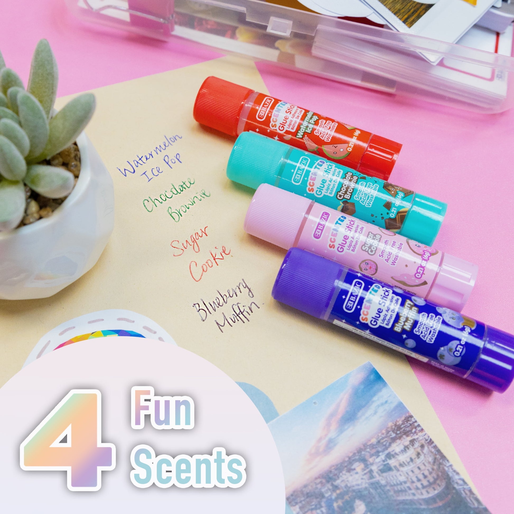 BAZIC Scented Glue Sticks, Washable, Assorted Scents 6 Grams, All Purpose Acid Free Glue Stick (4/Pack), 24-Pack